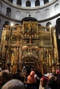 Pilgrims in front of The  Edicule in The Church of the Holy Sepulchre, Christ`s tomb, in the Old City of Jerusalem, Israel Royalty Free Stock Photo